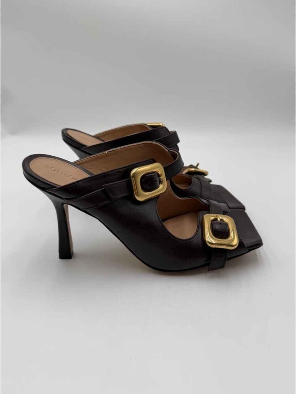 Bottega Veneta Women’s Stretch Buckle Mule Sandal Heels Brown Leather Size 37